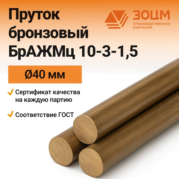 бражмц 10-3-1,5 40 Бронзовый пруток БрАЖМц 10-3-1,5 40 мм — купить от ООО «ПК ЗОЦМ»
