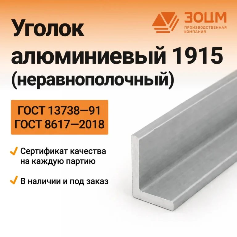 Уголок алюминиевый 1915 (неравнополочный) — купить в ПК ЗОЦМ