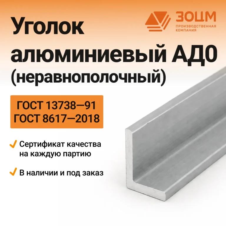 Уголок алюминиевый АД0 (неравнополочный) — купить от ООО «ПК ЗОЦМ»